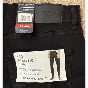 Lucky Brand Men's 412 Athletic Slim Mid Rise Black Size 34 x 34 Two Way Stretch